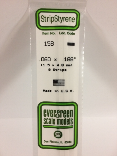 Evergreen White Polystyrene Strip 0.060 x 0.188 x 14" / 1.5mm x 4.8mm x 36cm (9)