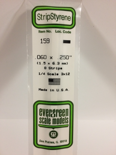 Evergreen White Polystyrene Strip 0.060 x 0.250 x 14" / 1.5mm x 6.4mm x 36cm (8)