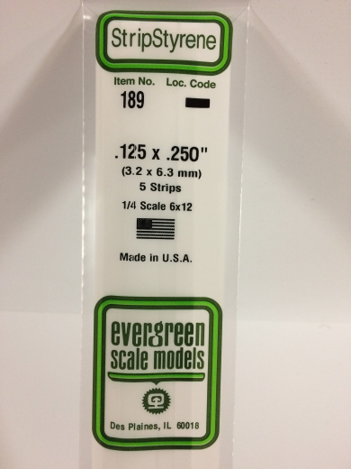 Evergreen White Polystyrene Strip 0.125 x 0.250 x 14" / 3.2mm x 6.4mm x 36cm (5)