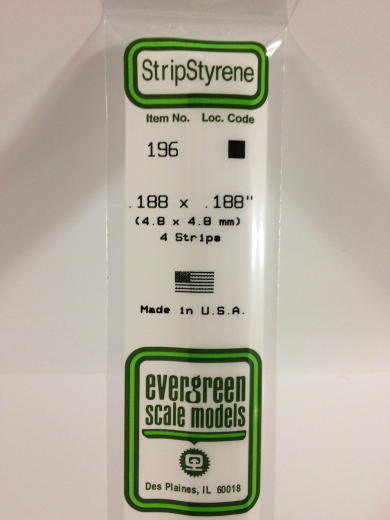 Evergreen White Polystyrene Strip 0.188 x 0.188 x 14" / 4.8mm x 4.8mm x 36cm (4) EVE-00196
