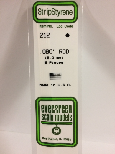 Evergreen White Polystyrene Rod 0.080 x 14" / 2mm x 36cm (6) EVE-00212