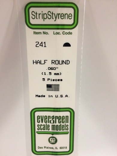 Evergreen White Polystyrene Half Round 0.060 x 14" / 1.5mm x 36cm (5) EVE-00241
