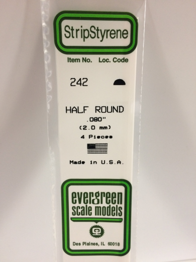 Evergreen White Polystyrene Half Round 0.080 x 14" / 2mm x 36cm (4) EVE-00242