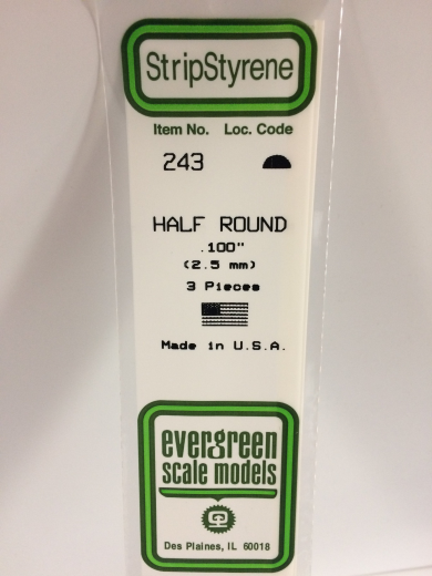 Evergreen White Polystyrene Half Round 0.100 x 14" / 2.5mm x 36cm (3)