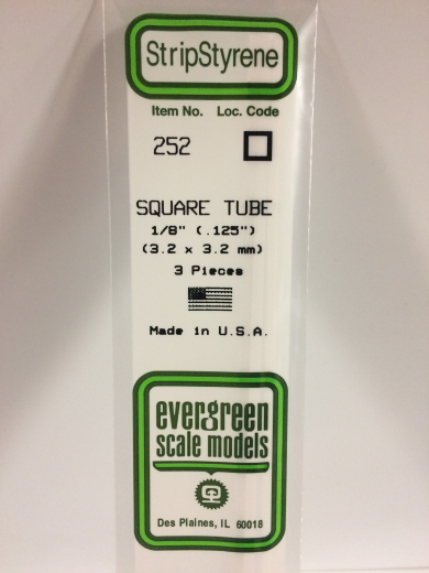 Evergreen White Polystyrene Square Tube 0.125 x 14" / 3.2mm x 36cm (3) EVE-00252
