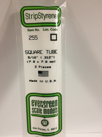 Evergreen White Polystyrene Square Tube 0.312 x 14" / 7.9mm x 36cm (2) EVE-00255