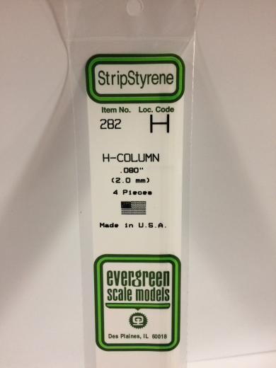 Evergreen White Polystyrene H-Column 0.080 x 14" / 2mm x 36cm (4) EVE-00282