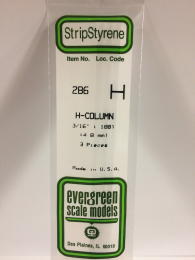 Evergreen White Polystyrene H-Column 0.188 x 14" / 4.8mm x 36cm (3) EVE-00286