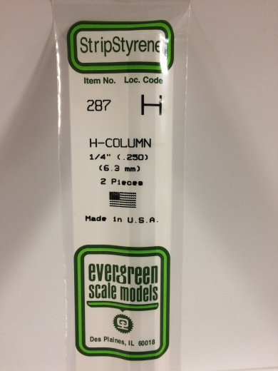 Evergreen White Polystyrene H-Column 0.250 x 14" / 6.4mm x 36cm (2)
