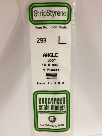 Evergreen White Polystyrene Angle 0.100 x 14" / 2.5mm x 36cm (4) EVE-00293