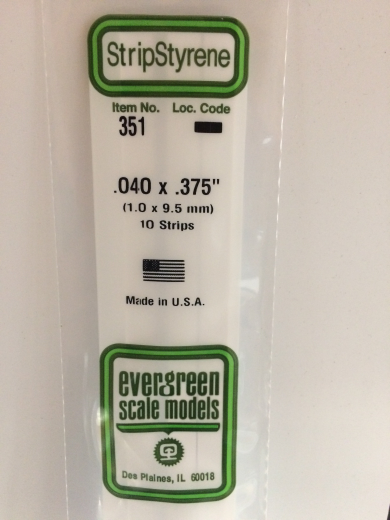 Evergreen White Polystyrene Strip 0.040 x 0.375 x 24" / 1mm x 9.5mm x 61cm (10) EVE-00351