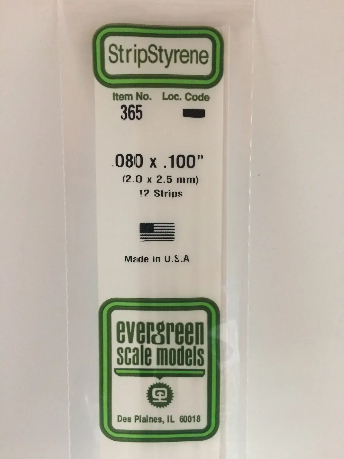 Evergreen White Polystyrene Strip 0.080 x 0.100 x 24" / 2mm x 2.5mm x 61cm (12) EVE-00365