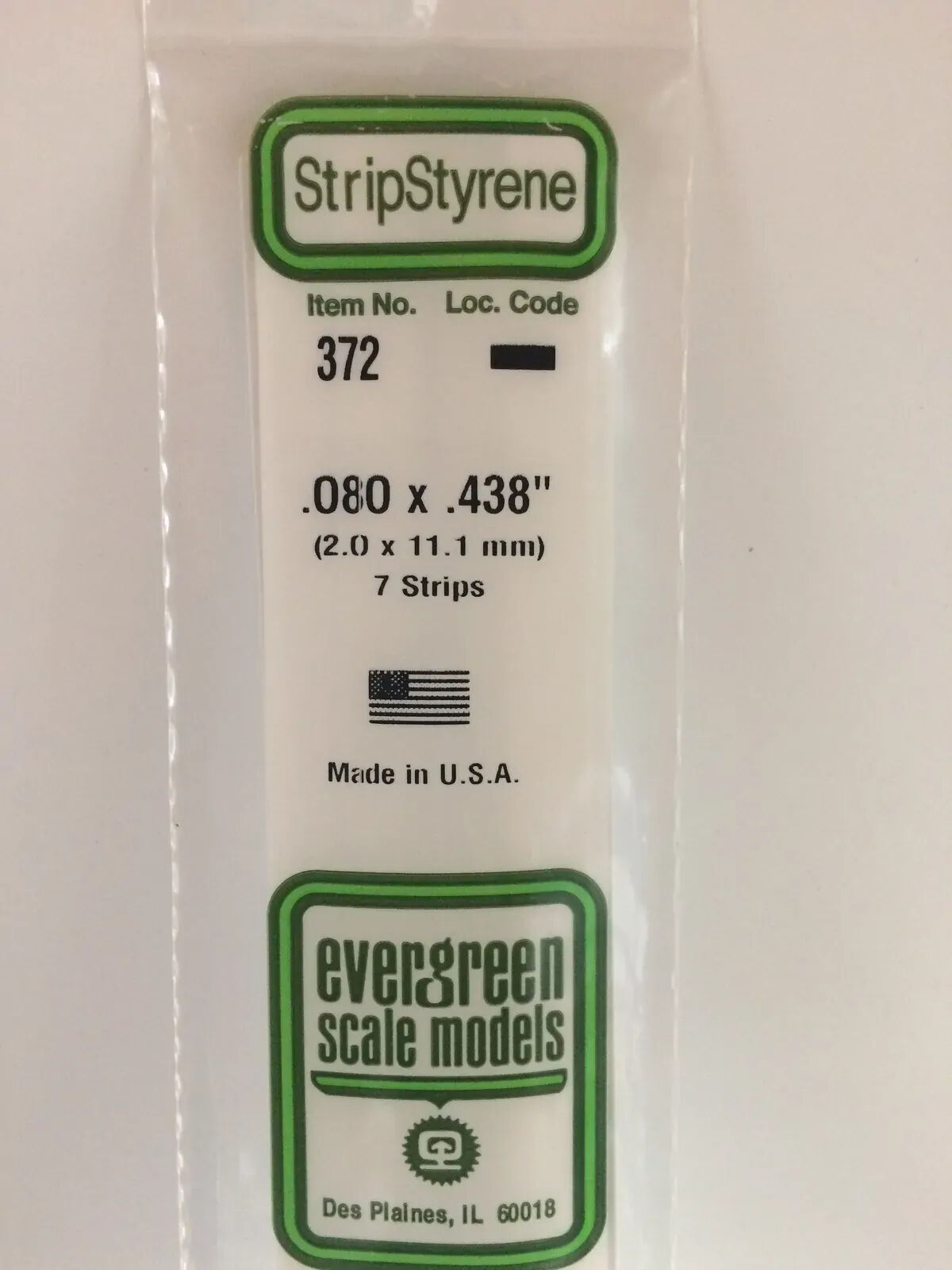 Evergreen White Polystyrene Strip 0.080 x 0.438 x 24" / 2mm x 11.1mm x 61cm (7) EVE-00372