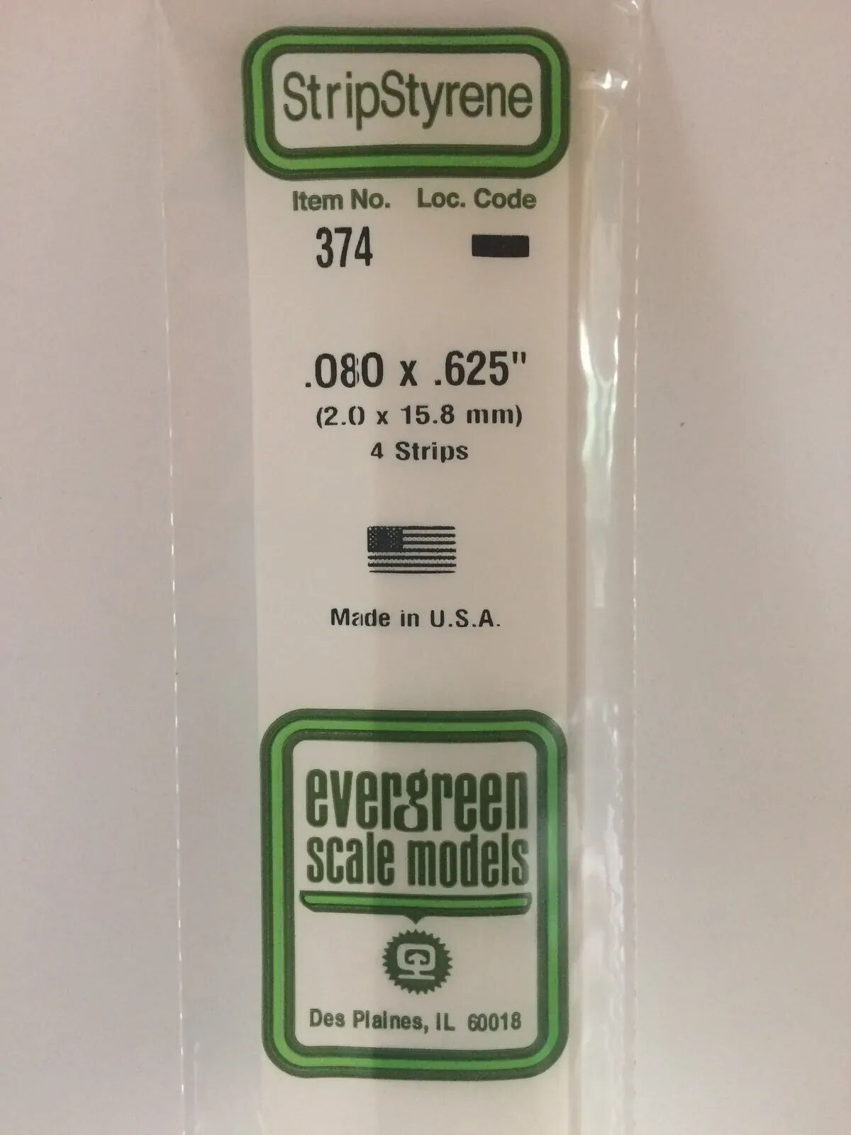 Evergreen White Polystyrene Strip 0.080 x 0.625 x 24" / 2mm x 15.9mm x 61cm (4) EVE-00374
