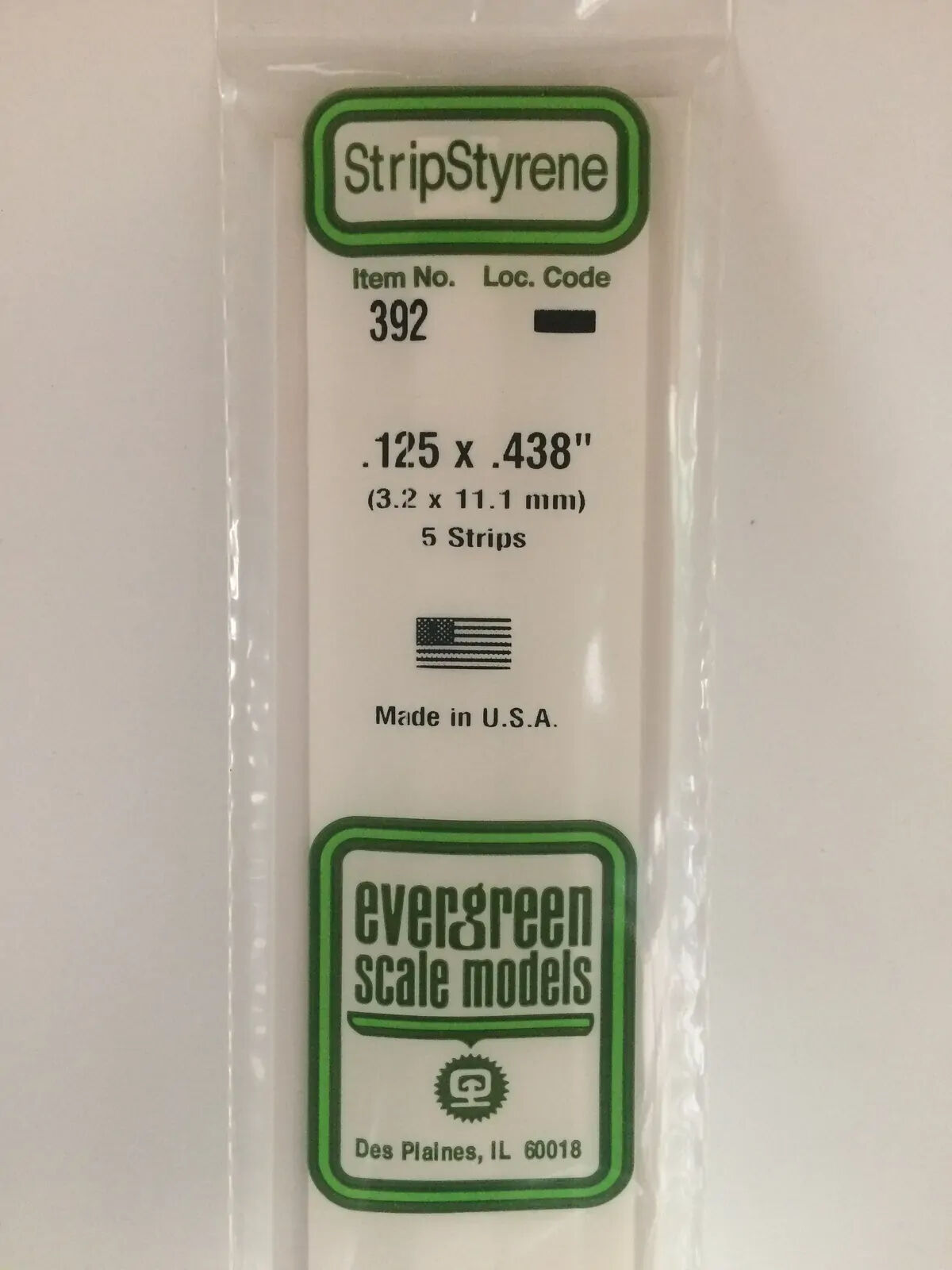 Evergreen White Polystyrene Strip 0.125 x 0.438 x 24" / 3.2mm x 11.1mm x 61cm (5) EVE-00392