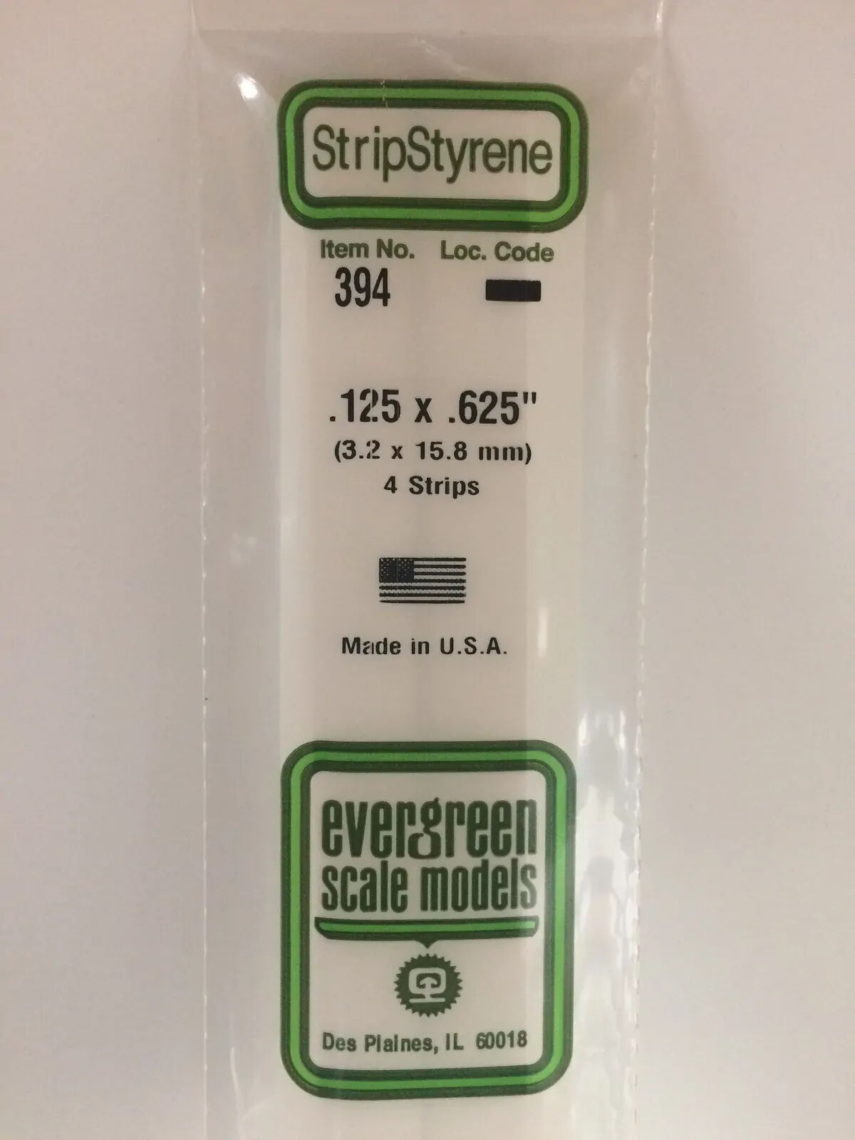 Evergreen White Polystyrene Strip 0.125 x 0.625 x 24" / 3.2mm x 15.9mm x 61cm (4) EVE-00394