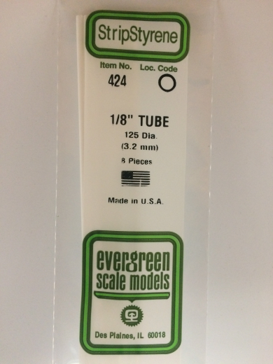 Evergreen White Polystyrene Round Tube 0.125 x 24" / 3.2mm x 61cm (8) EVE-00424