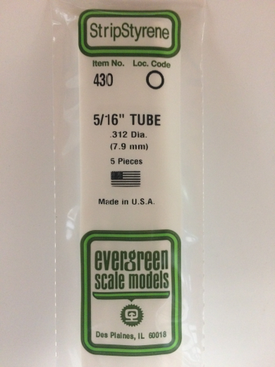 Evergreen White Polystyrene Round Tube 0.312 x 24" / 7.9mm x 61cm (5) EVE-00430