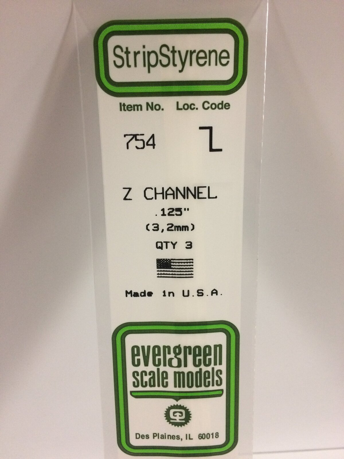 Evergreen White Polystyrene Z Channel .125 x .065 x 14" / 3.2mm x 1.7mm x 36cm (3) EVE-00754