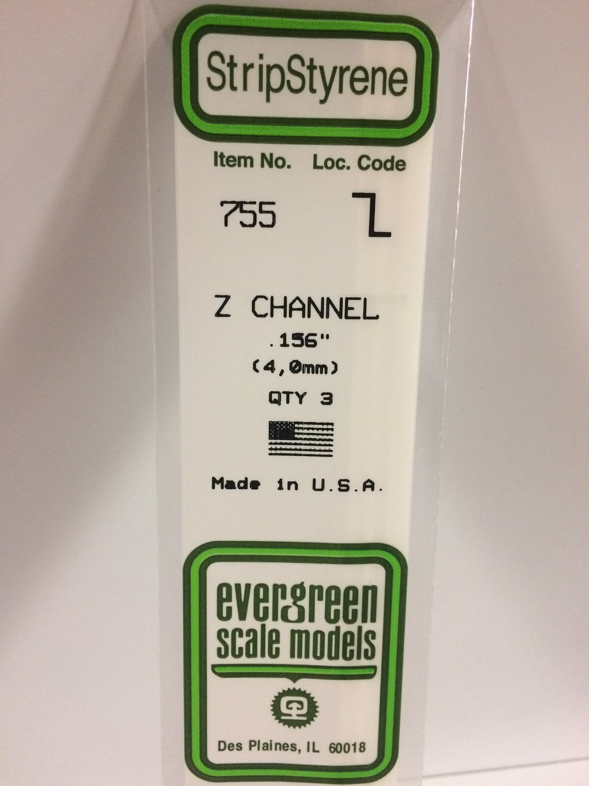 Evergreen White Polystyrene Z Channel .156 x .078 x 14" / 4mm x 2mm x 36cm (3) EVE-00755