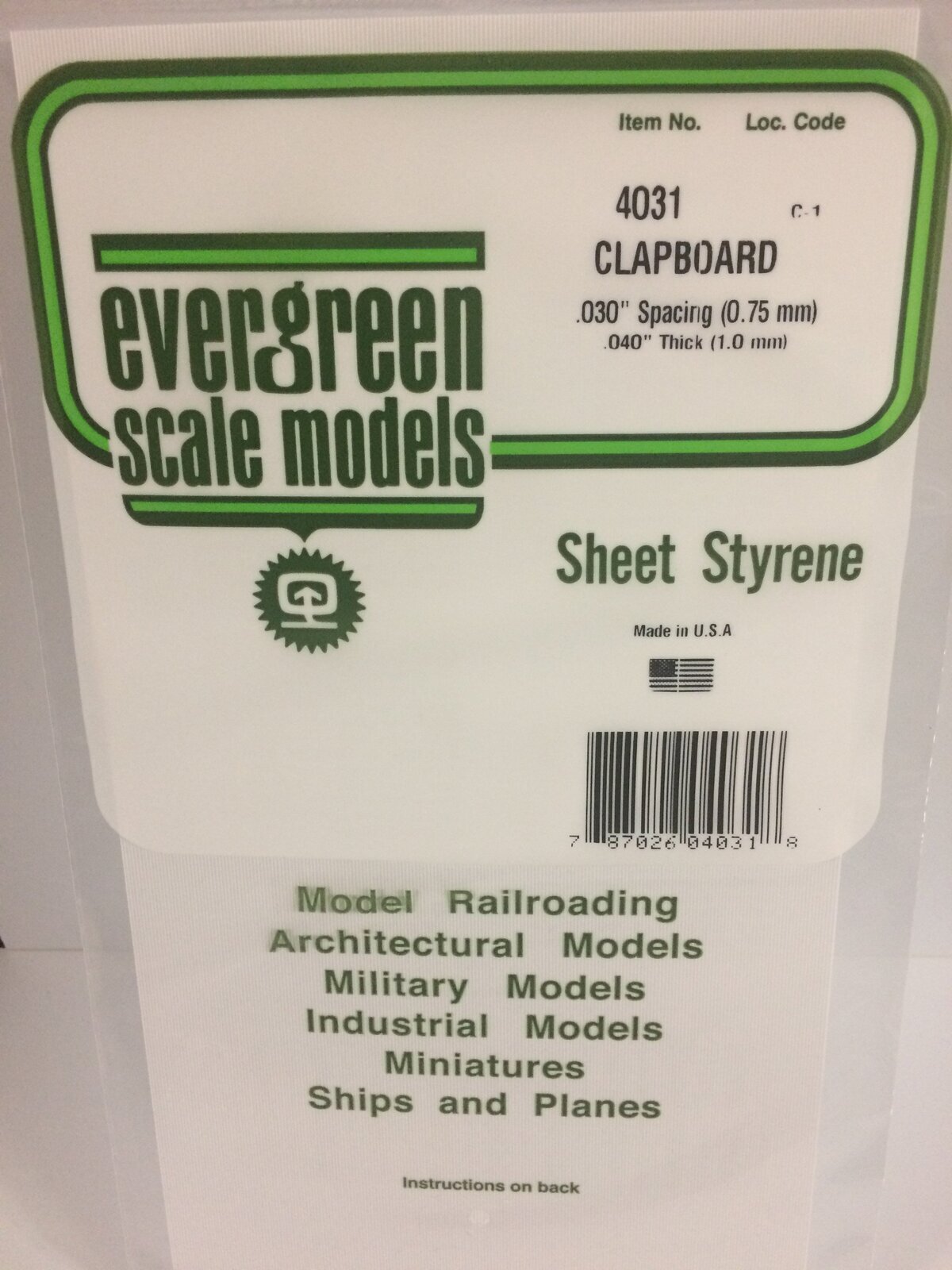 Evergreen White Polystyrene Clapboard Siding Sheet 0.030 x 6 x 12" / 0.76mm x 15cm x 30cm (1) EVE-04031
