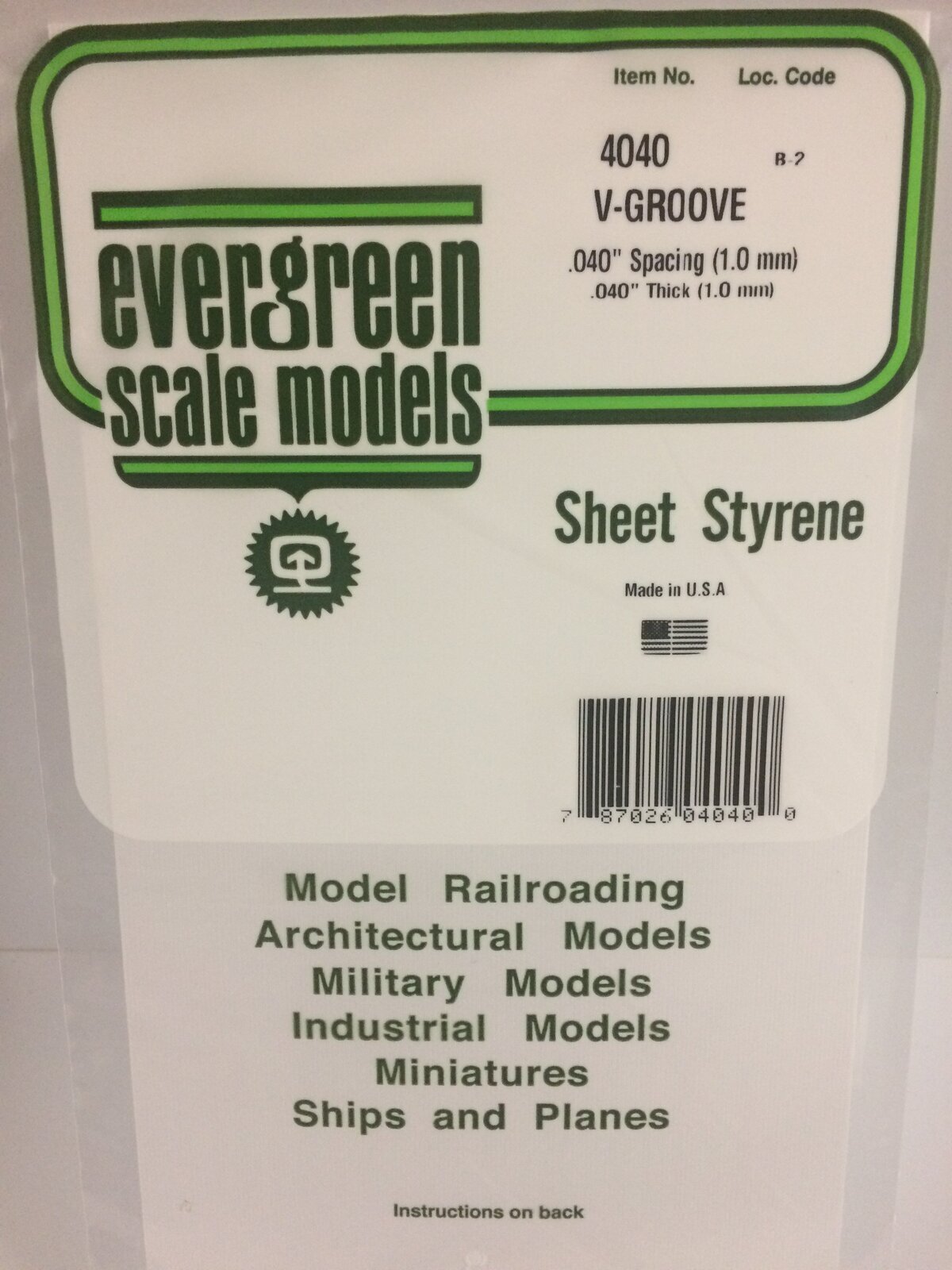 Evergreen White Polystyrene V-Groove Siding Sheet 0.040 x 6 x 12" / 1mm x 15cm x 30cm (1) EVE-04040