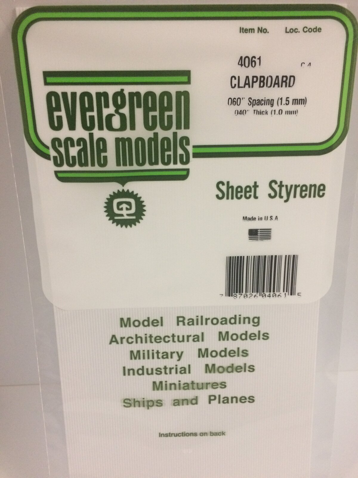 Evergreen White Polystyrene Clapboard Siding Sheet 0.060 x 6 x 12" / 1.5mm x 15cm x 30cm (1)
