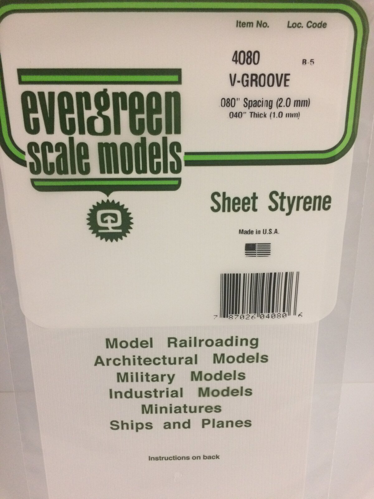 Evergreen White Polystyrene V-Groove Siding Sheet 0.080 x 6 x 12" / 2mm x 15cm x 30cm (1) EVE-04080