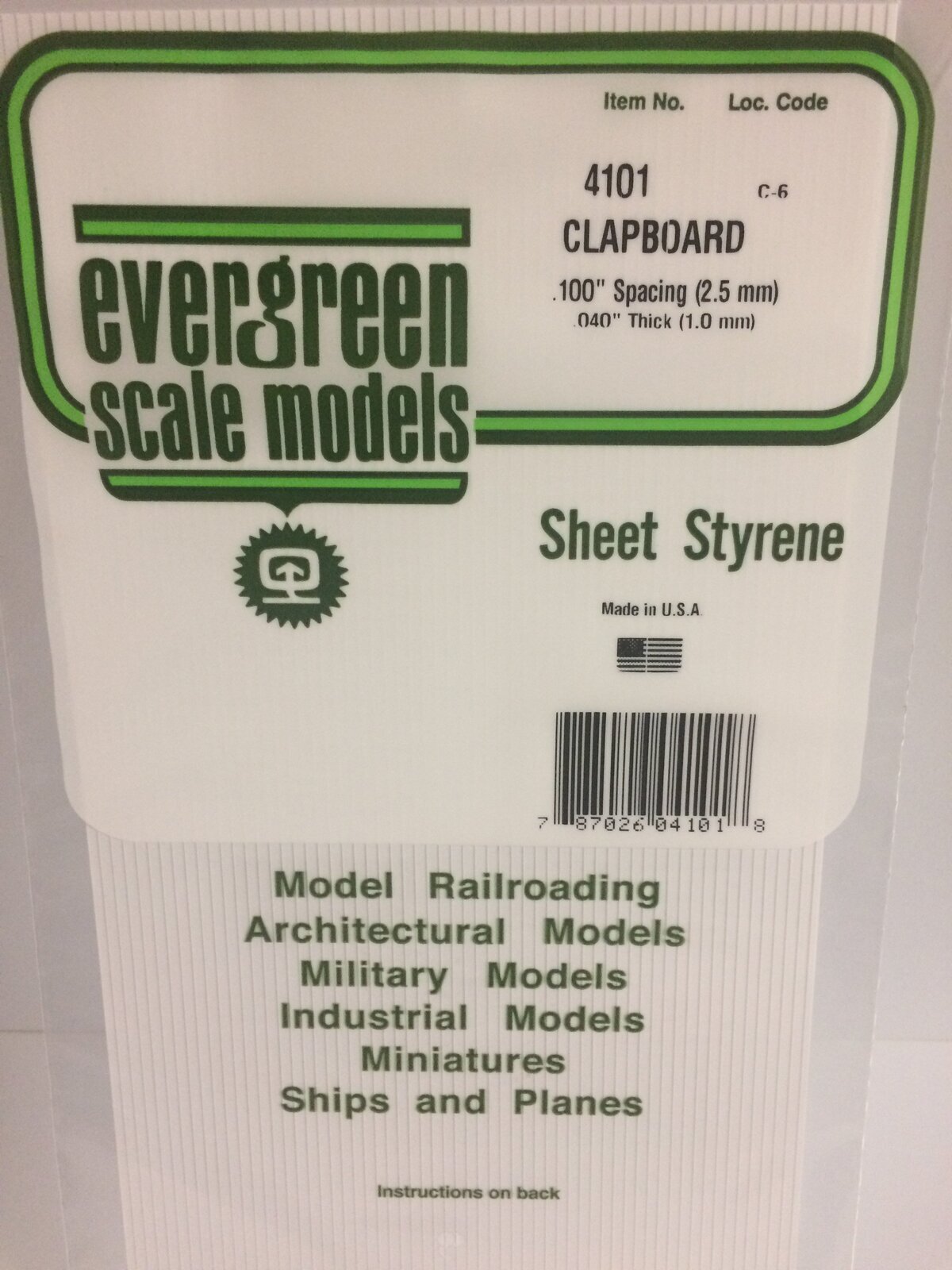 Evergreen White Polystyrene Clapboard Siding Sheet 0.100 x 6 x 12" / 2.5mm x 15cm x 30cm (1) EVE-04101