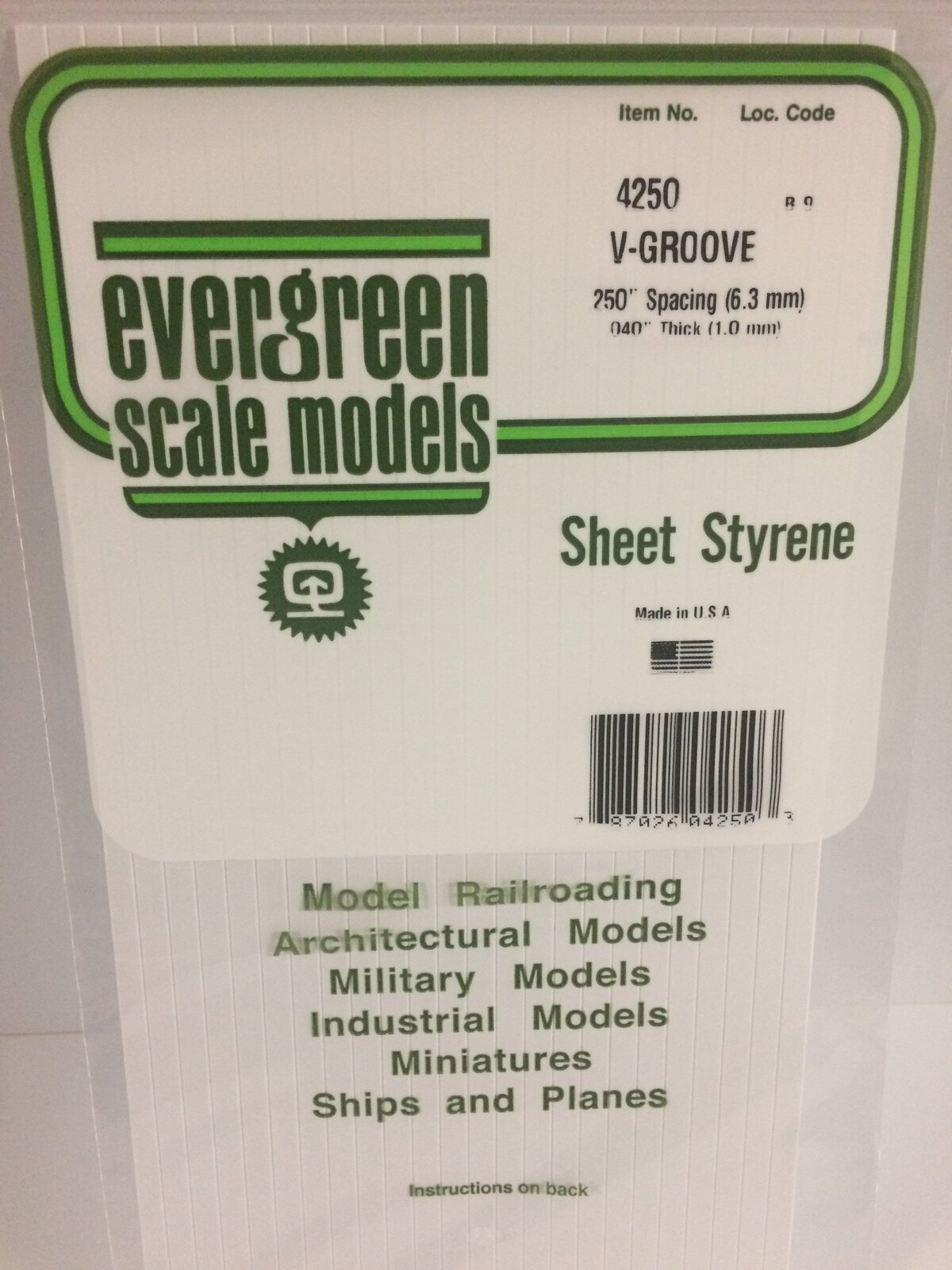 Evergreen White Polystyrene V-Groove Siding Sheet 0.250 x 6 x 12" / 6.4mm x 15cm x 30cm (1) EVE-04250