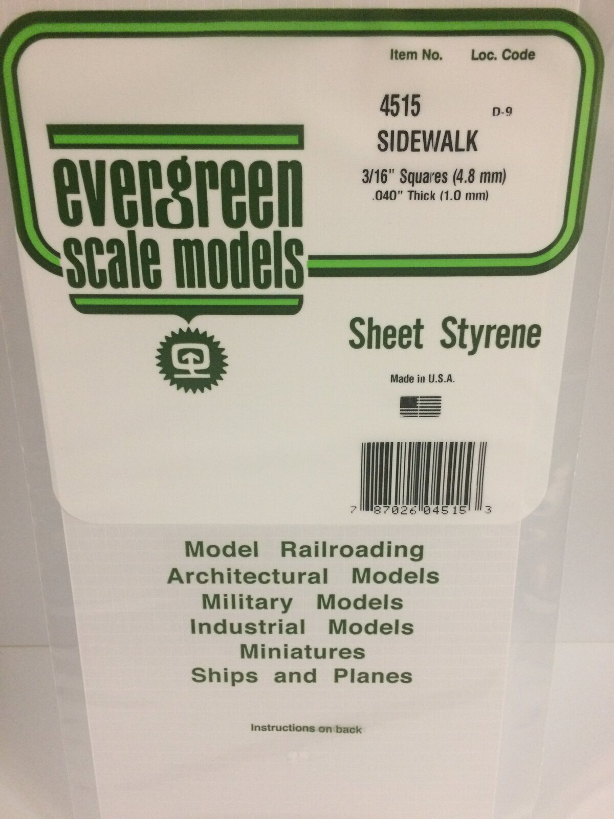Evergreen White Polystyrene Sidewalk Sheet 0.188 x 6 x 12" / 4.8mm x 15cm x 30cm (1) EVE-04515