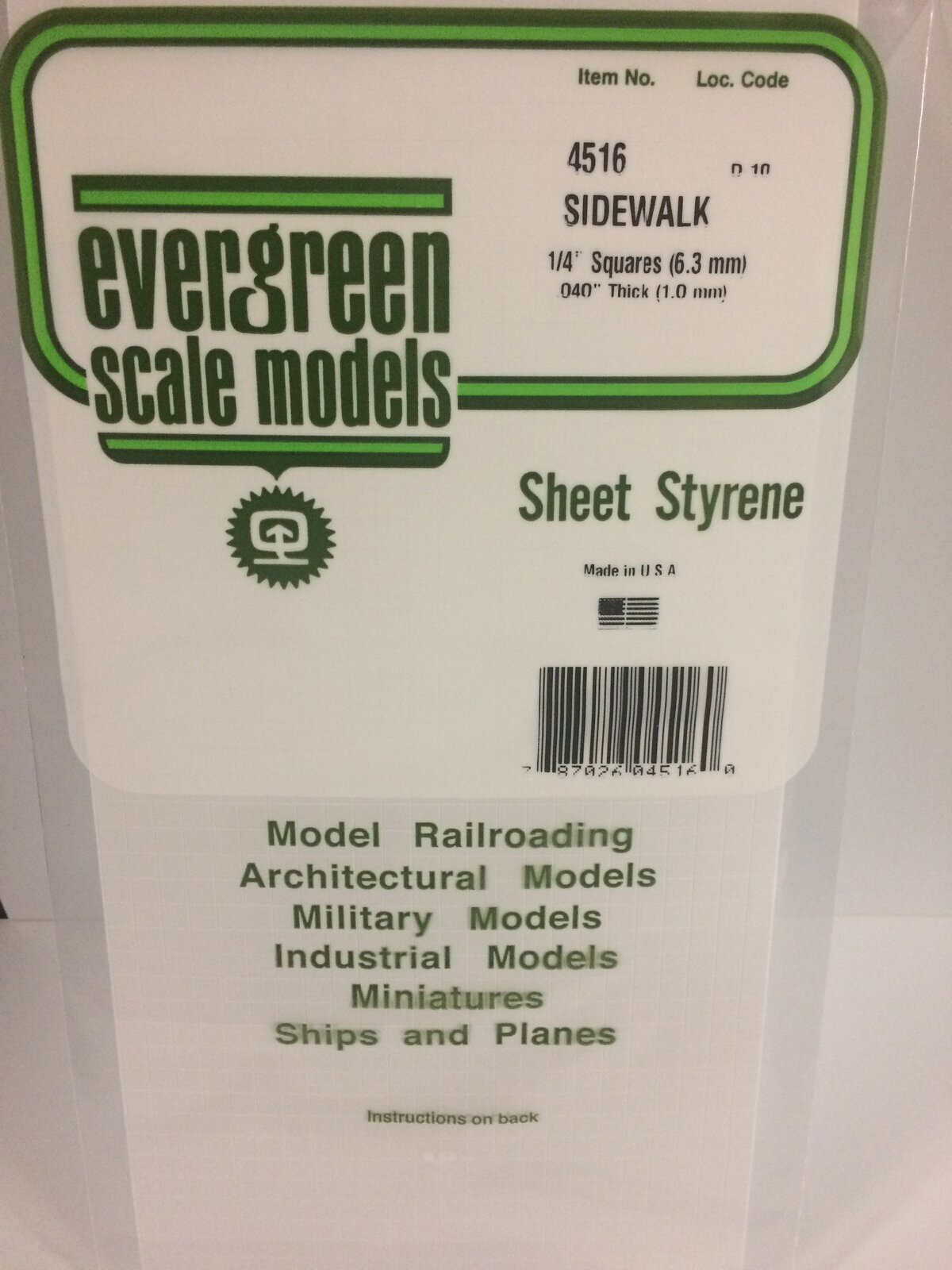 Evergreen White Polystyrene Sidewalk Sheet 0.250 x 6 x 12" / 6.4mm x 15cm x 30cm (1)