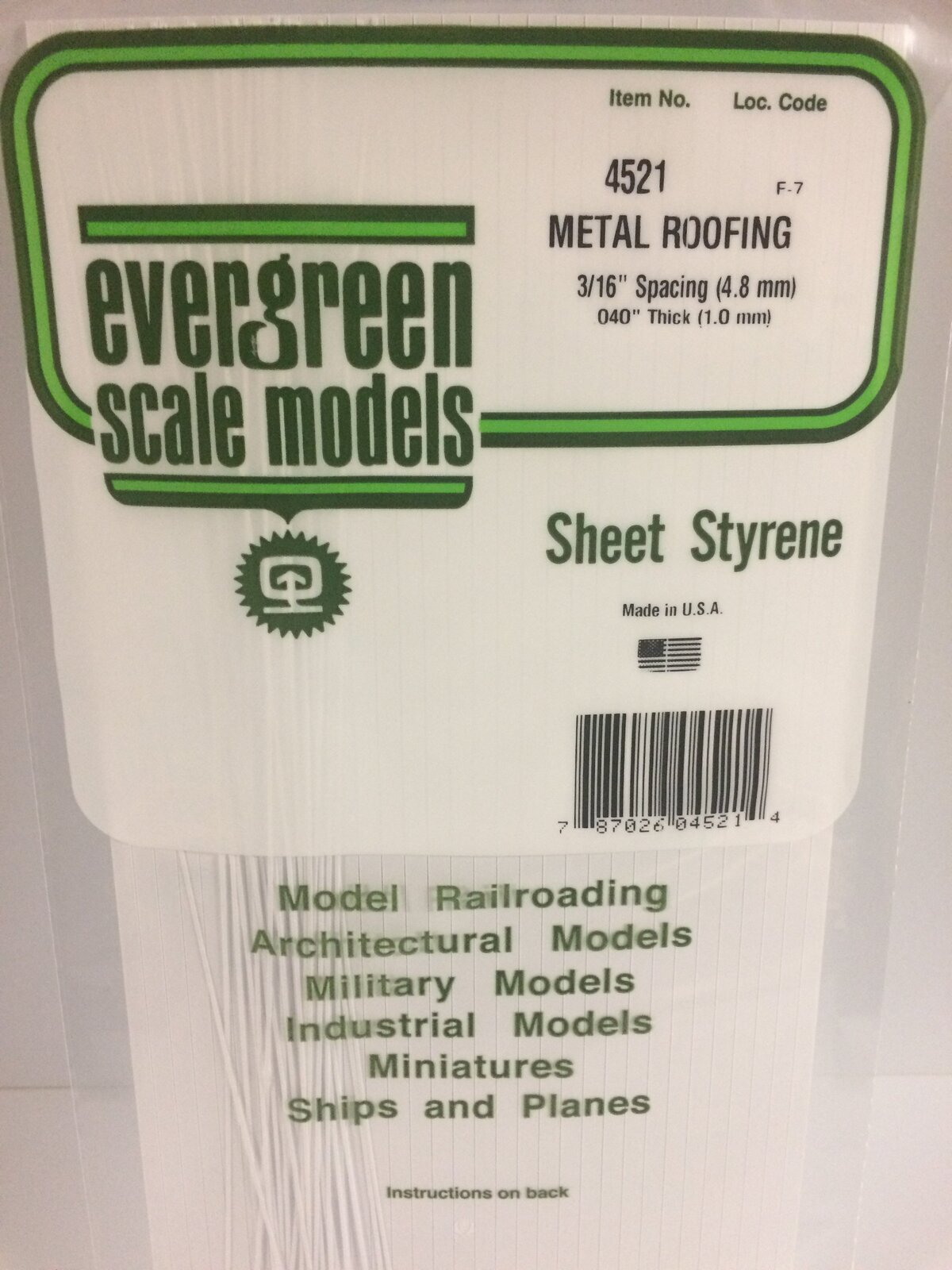 Evergreen White Polystyrene Seam Roof Sheet 0.188 x 6 x 12" / 4.8mm x 15cm x 30cm (1) EVE-04521