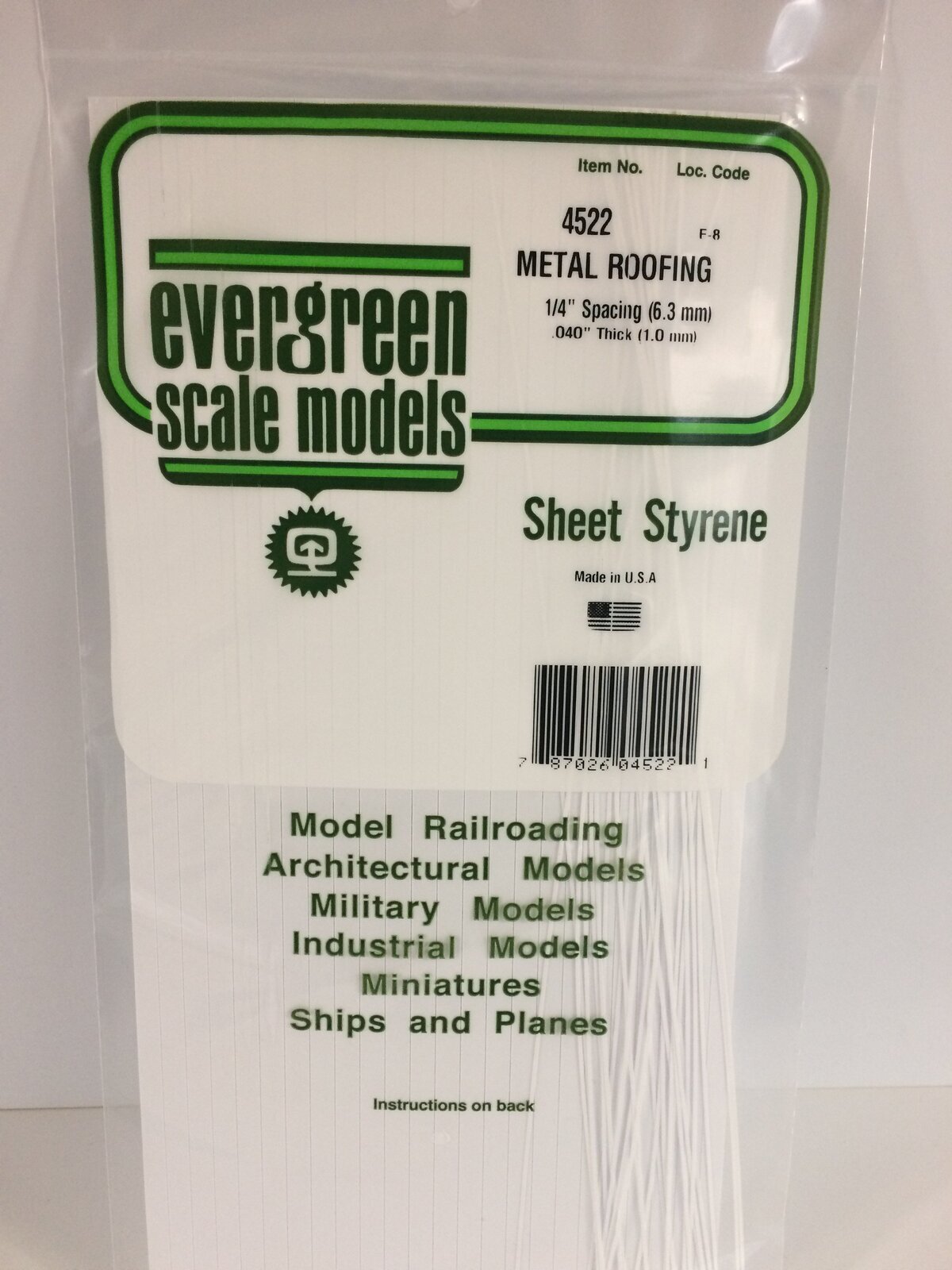 Evergreen White Polystyrene Seam Roof Sheet 0.250 x 6 x 12" / 6.4mm x 15cm x 30cm (1) EVE-04522