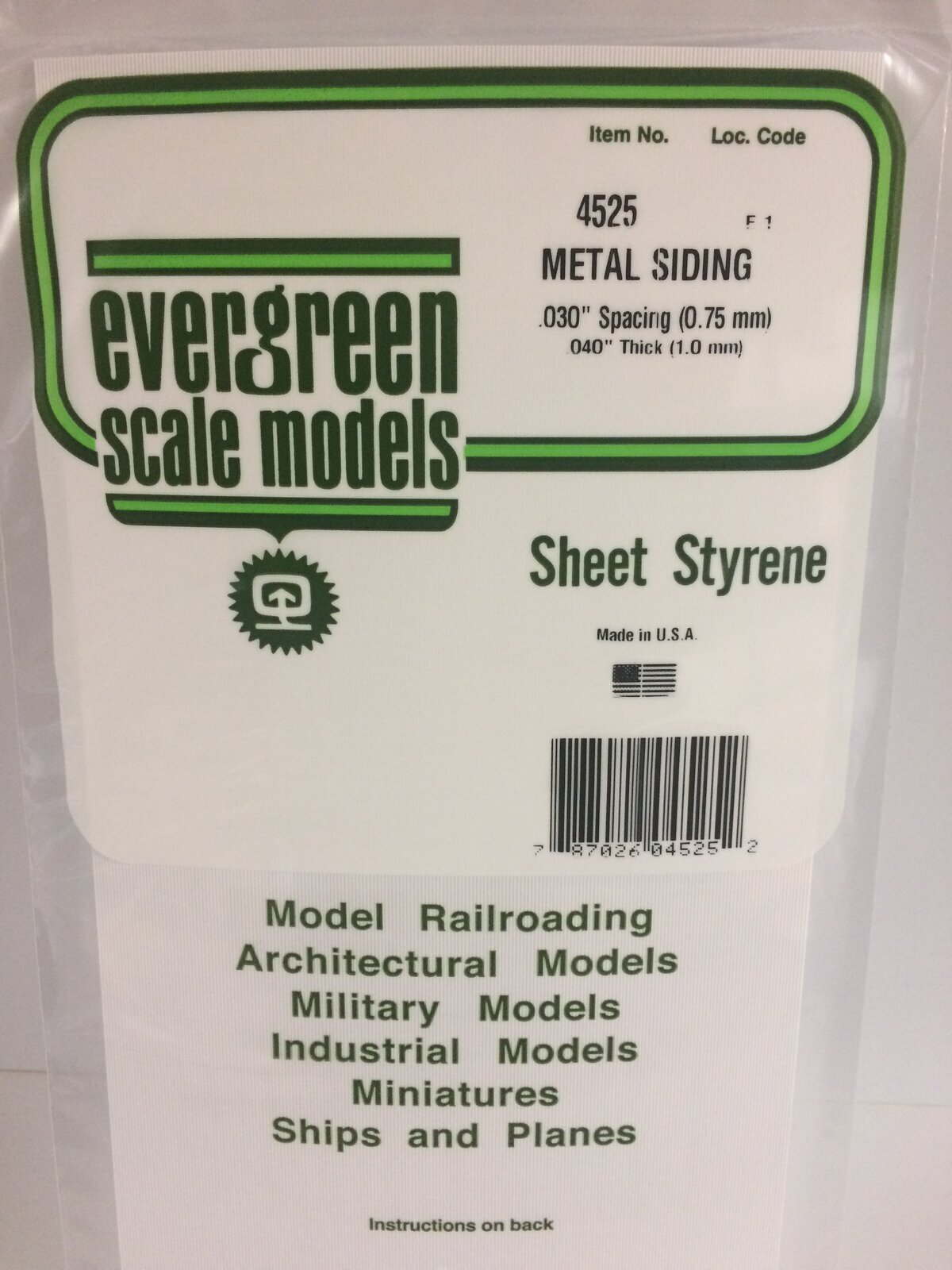 Evergreen White Polystyrene Metal Siding Sheet 0.030 x 6 x 12" / 0.76mm x 15cm x 30cm (1) EVE-04525