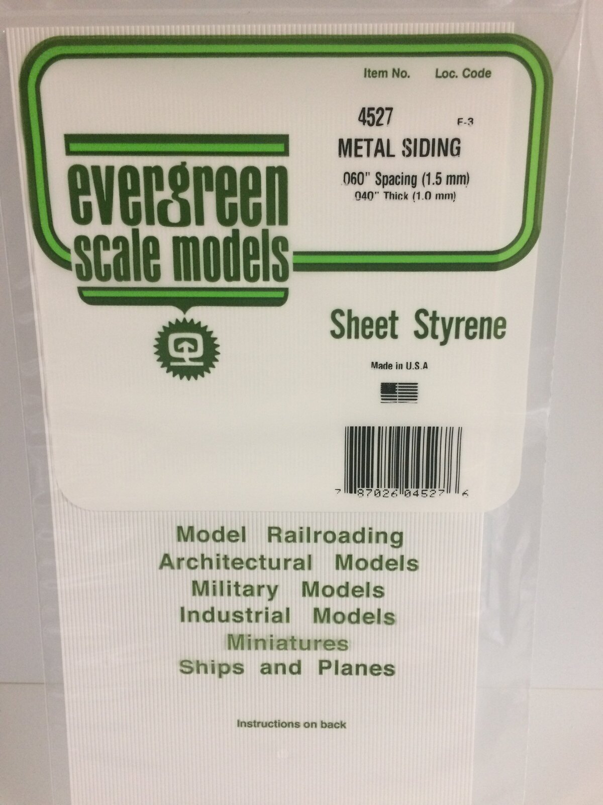 Evergreen White Polystyrene Metal Siding Sheet 0.060 x 6 x 12" / 1.5mm x 15cm x 30cm (1) EVE-04527