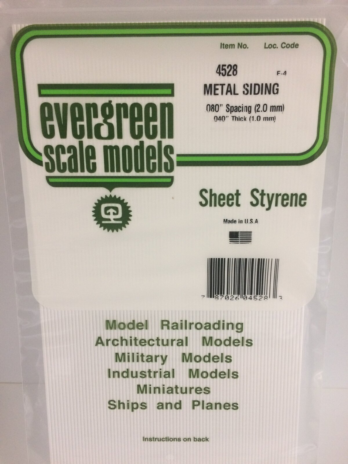 Evergreen White Polystyrene Metal Siding Sheet 0.080 x 6 x 12" / 2mm x 15cm x 30cm (1) EVE-04528