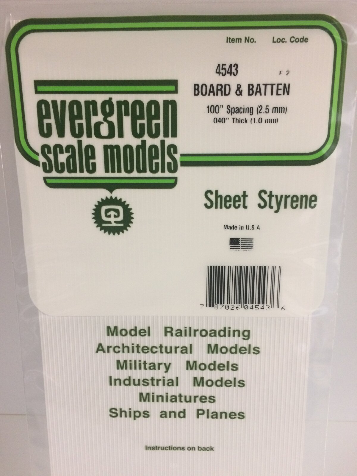 Evergreen White Polystyrene Board & Batten Sheet 0.100 x 6 x 12" / 2.5mm x 15cm x 30cm (1) EVE-04543
