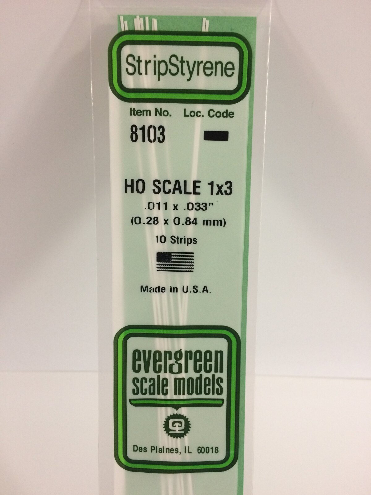 Evergreen White Polystyrene HO Scale Strip 0.011 x 0.034 x 14" (10) EVE-08103