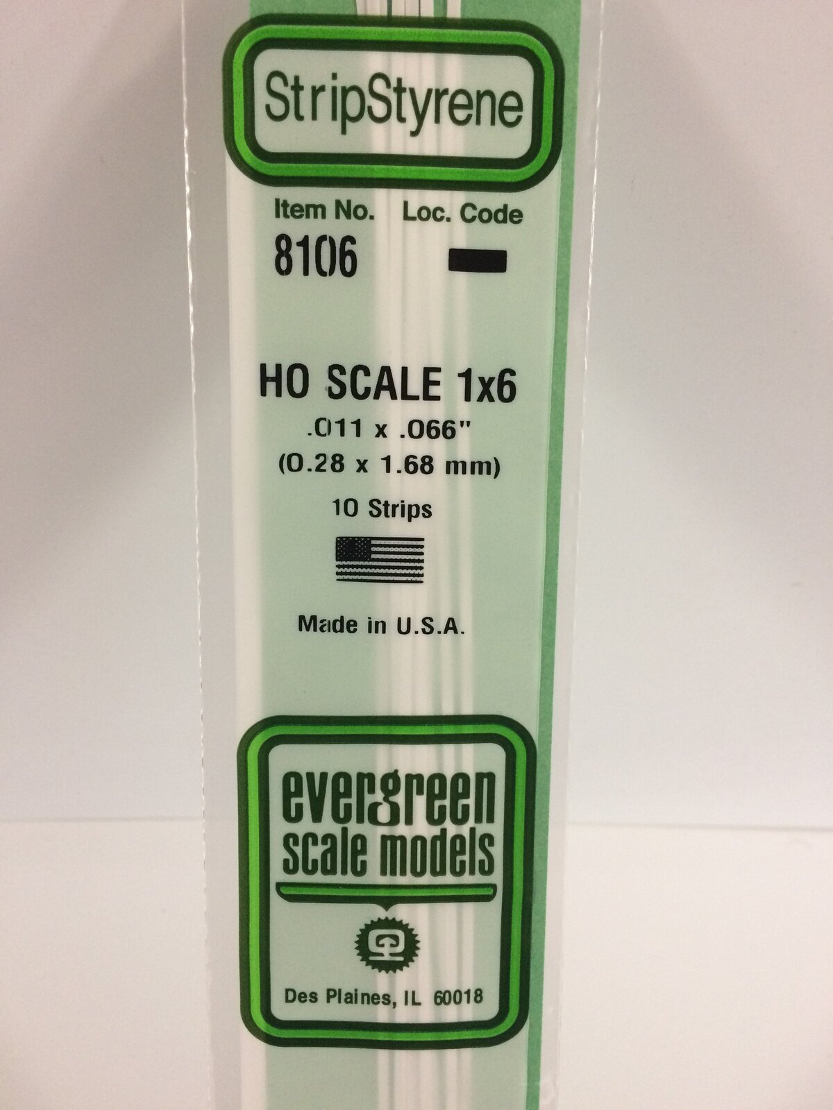Evergreen White Polystyrene HO Scale Strip 0.011 x 0.069 x 14" (10) EVE-08106