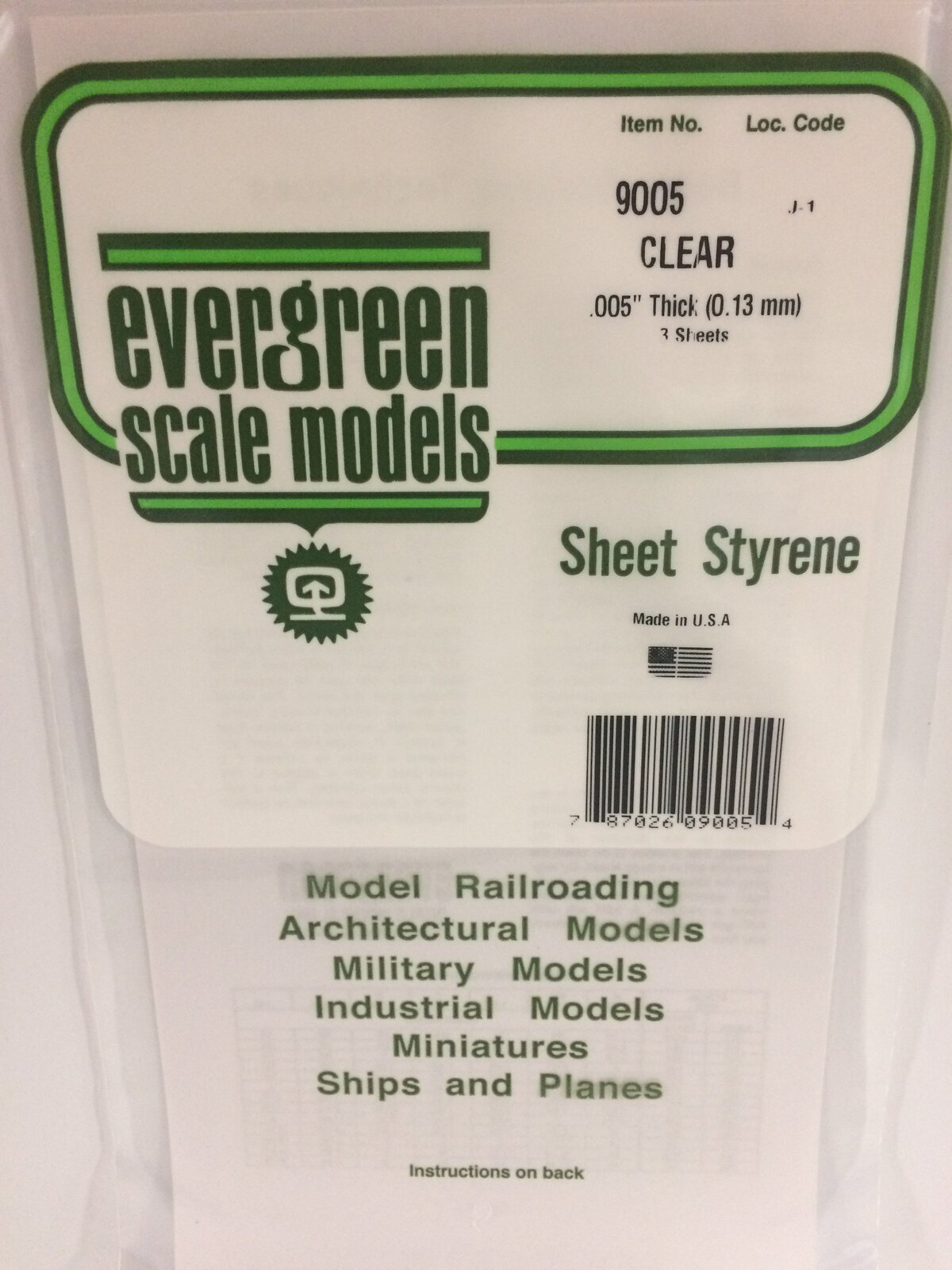 Evergreen Clear Polystyrene Sheet 0.005 x 6 x 12" / 0.13mm x 15cm x 30cm (3)