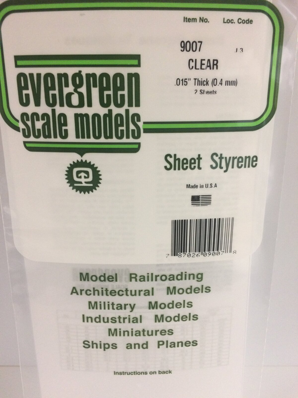 Evergreen Clear Polystyrene Sheet 0.015 x 6 x 12" / 0.38mm x 15cm x 30cm (2) EVE-09007