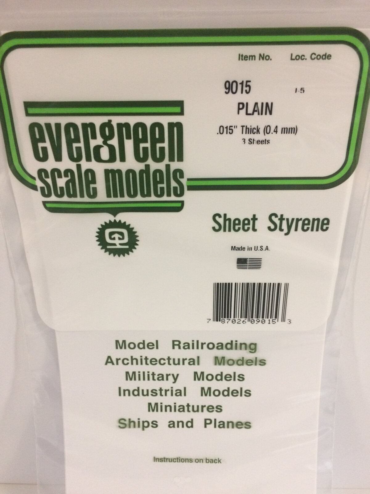 Evergreen White Polystyrene Sheet 0.015 x 6 x 12" / 0.38mm x 15cm x 30cm (3) EVE-09015