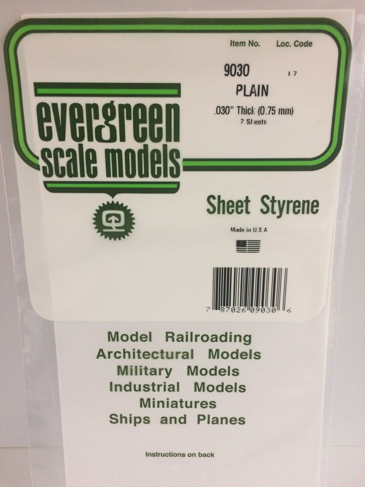Evergreen White Polystyrene Sheet 0.030 x 6 x 12" / 0.76mm x 15cm x 30cm (2) EVE-09030