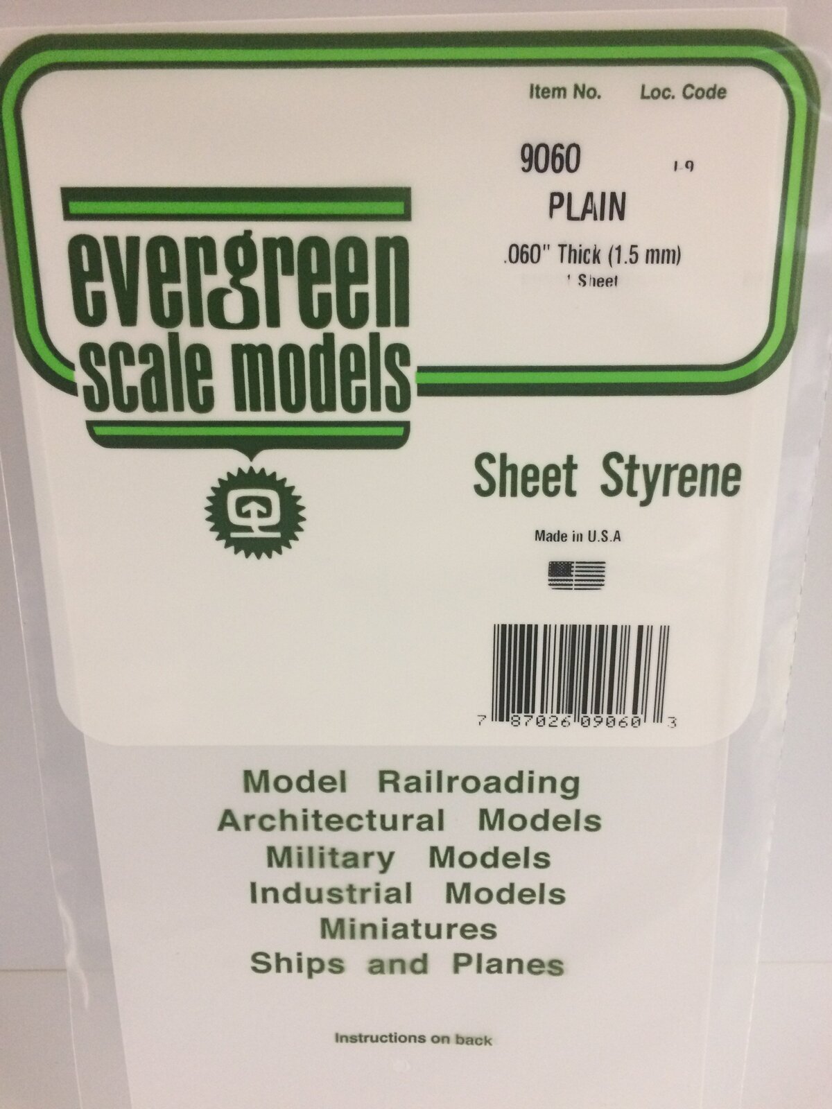 Evergreen White Polystyrene Sheet 0.060 x 6 x 12" / 1.5mm x 15cm x 30cm (1) EVE-09060