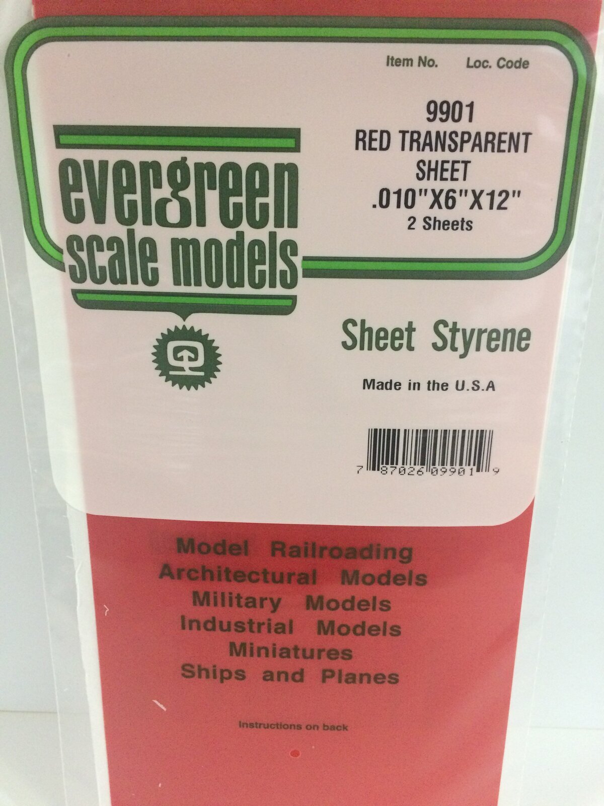 Evergreen Transparent Red Polystyrene Sheet 0.010 x 6 x 12" / 0.25mm x 15cm x 30cm (2) EVE-09901