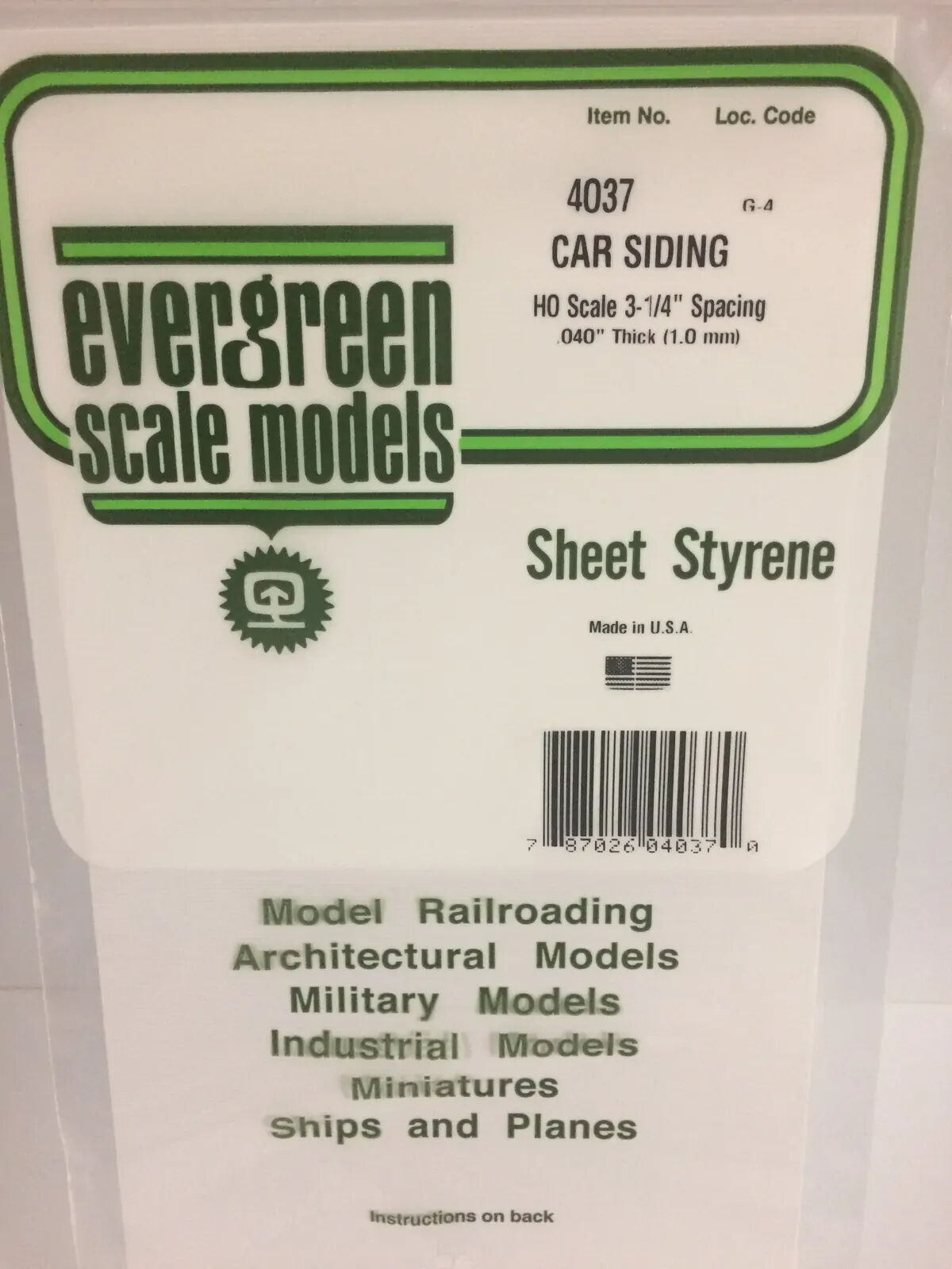 Evergreen White Polystyrene HO-Scale Car Siding Sheet 0.040 x 12 x 24" / 1mm x 30cm x 61cm (1)