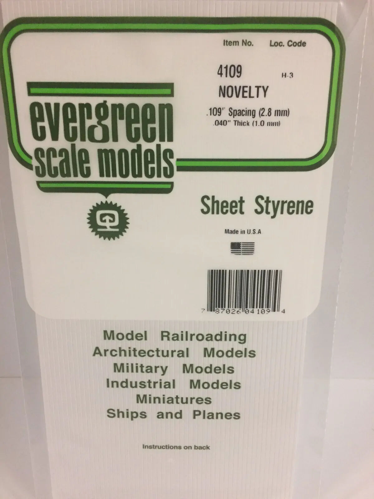 Evergreen White Polystyrene Novelty Sheet 0.109 x 12 x 24" / 2.8mm x 30cm x 61cm (1)
