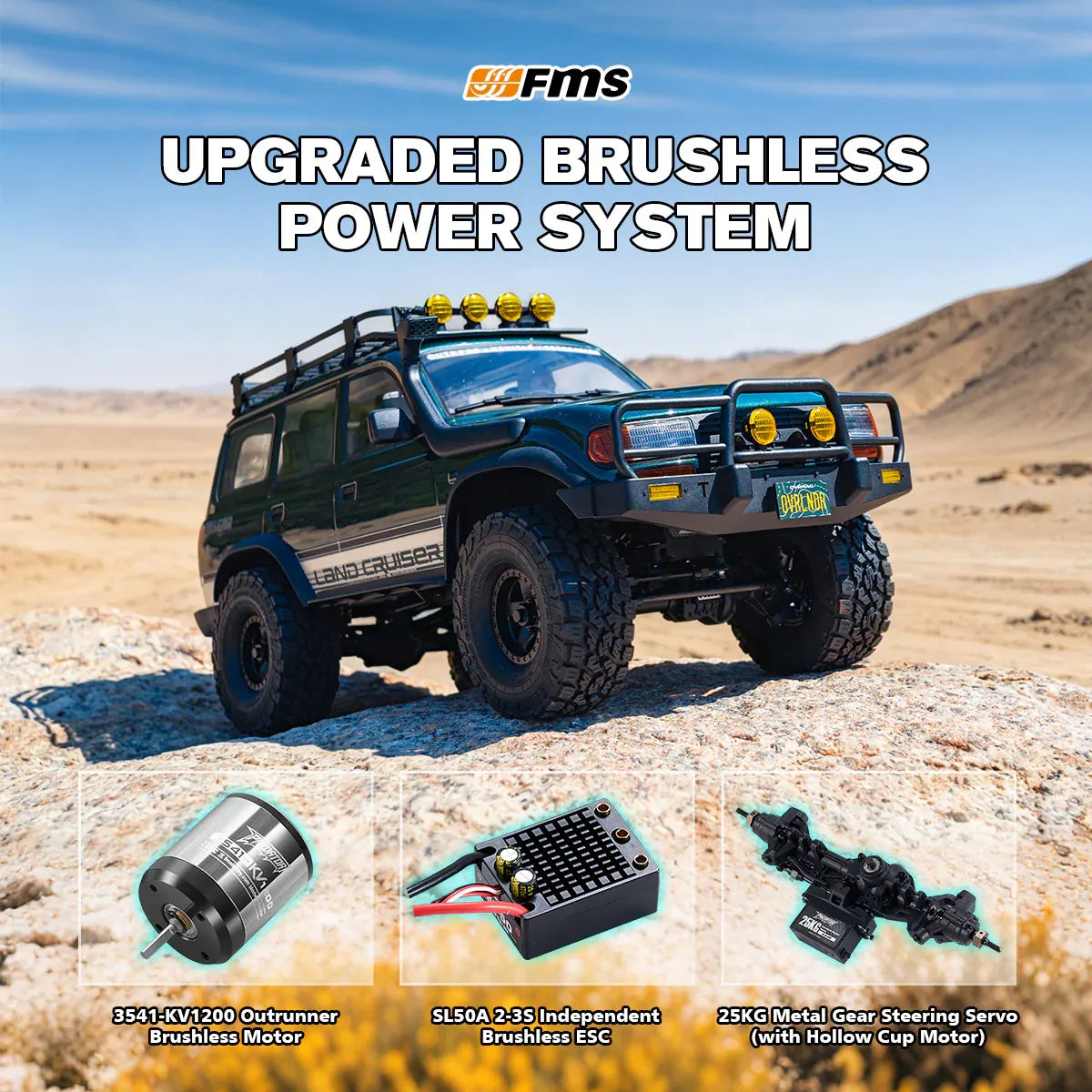 FMS 1/10 Toyota Land Cruiser 80 RS Green Brushless OVR FMS11042RSGN-BL