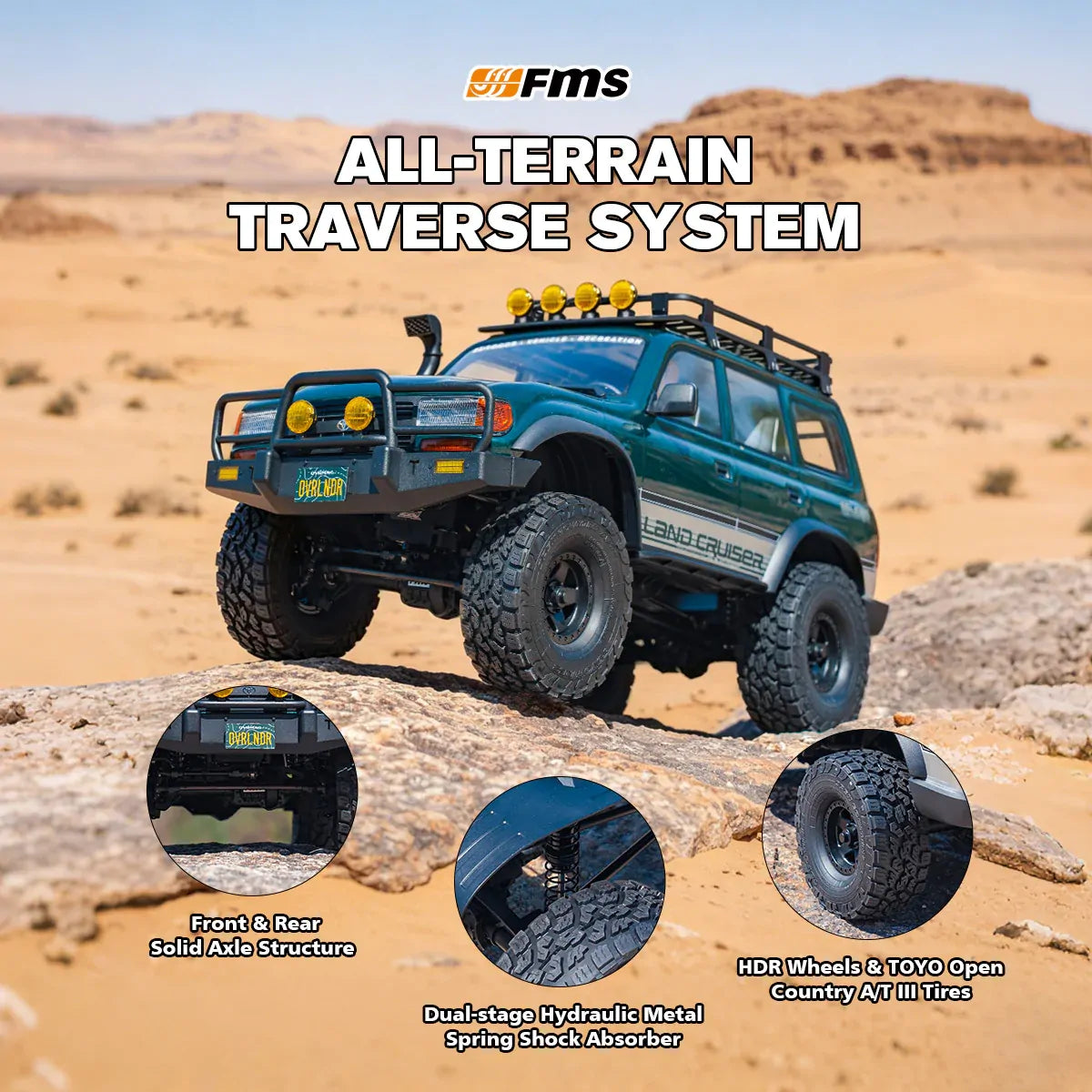 FMS 1/10 Toyota Land Cruiser 80 RS Green Brushless OVR FMS11042RSGN-BL